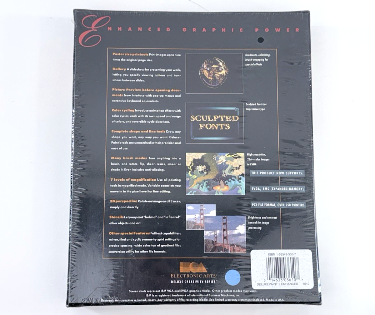 Electronic Arts DeluxePaint II Enhanced IBM PC MS-DOS Sealed Big Box Software