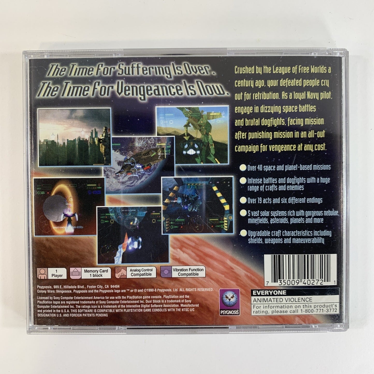 Colony Wars: Vengeance (Sony PlayStation 1, 1998) Game Case Manual Registration