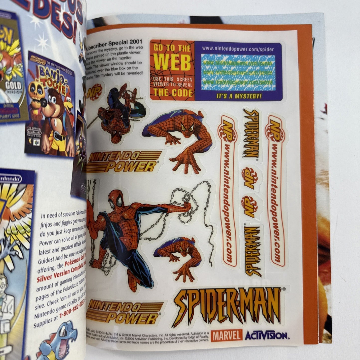 2001 Nintendo Power Vol. 140 Spider-Man Cover w/Poster, Pokémon Comic, Stickers