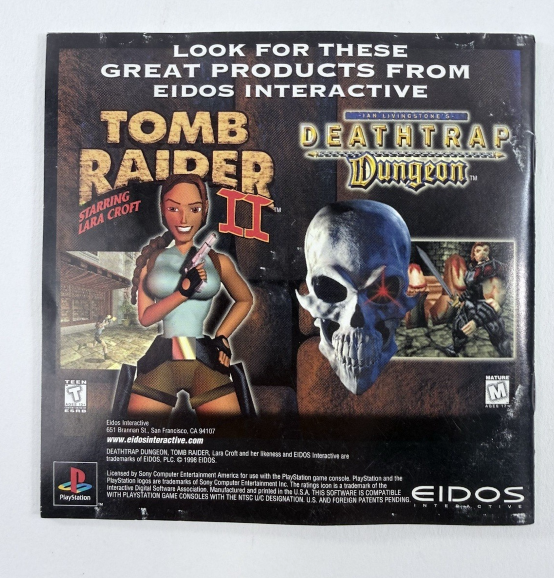 Tomb Raider (Sony PlayStation, 1996) - Game Case Manual Registration - Tested