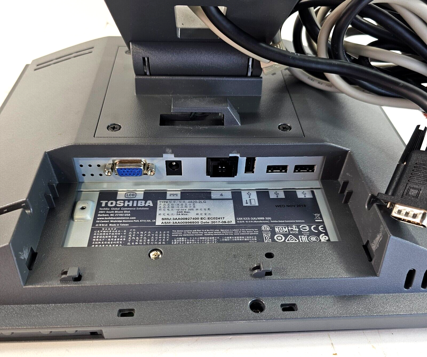 Toshiba IBM 3AA00927400 POS 12" Touchscreen Monitor Display 4820 2LG - Tested