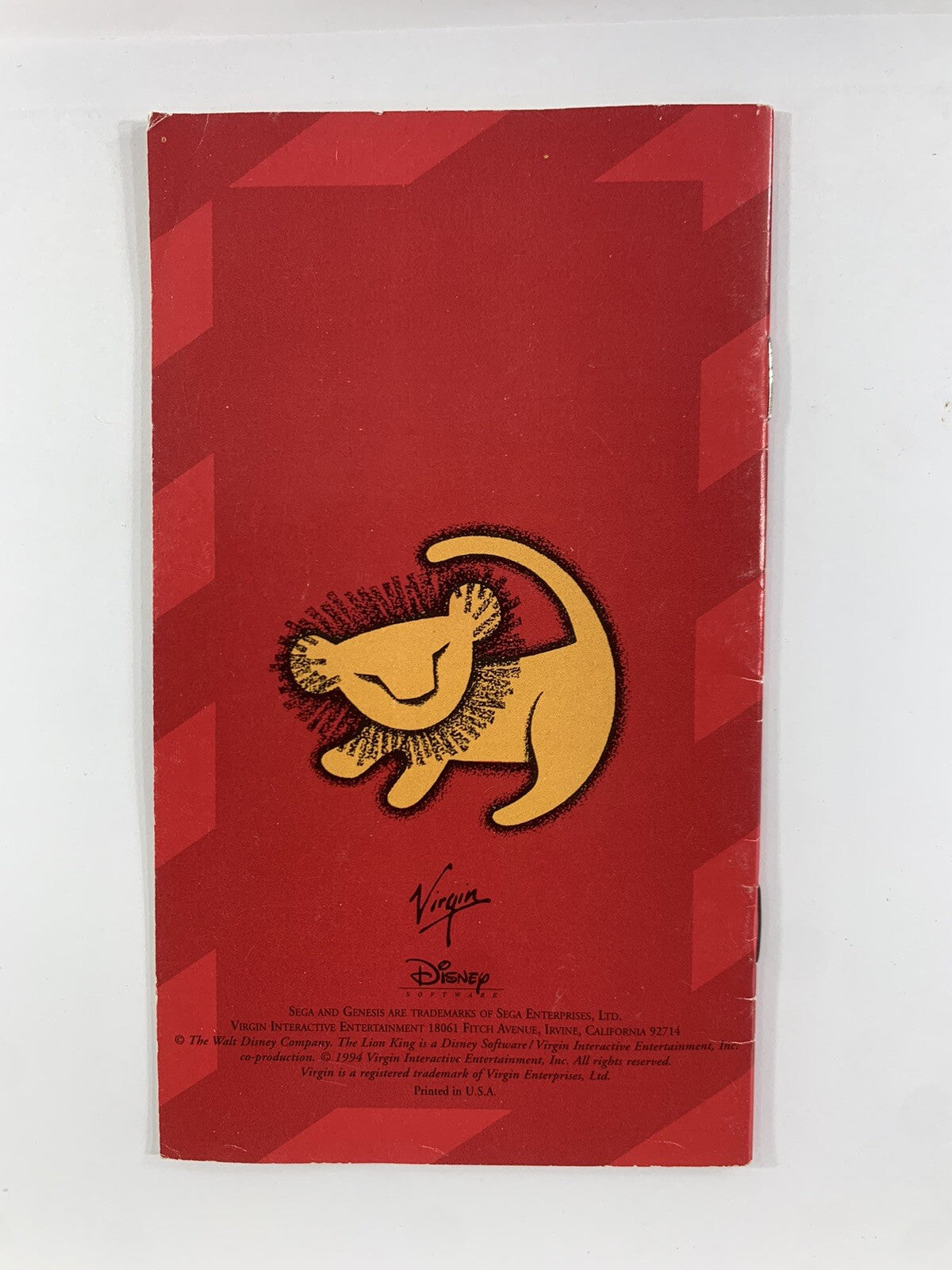 The Lion King (Sega Genesis, 1994) Game Box Manual Insert - Tested and Working