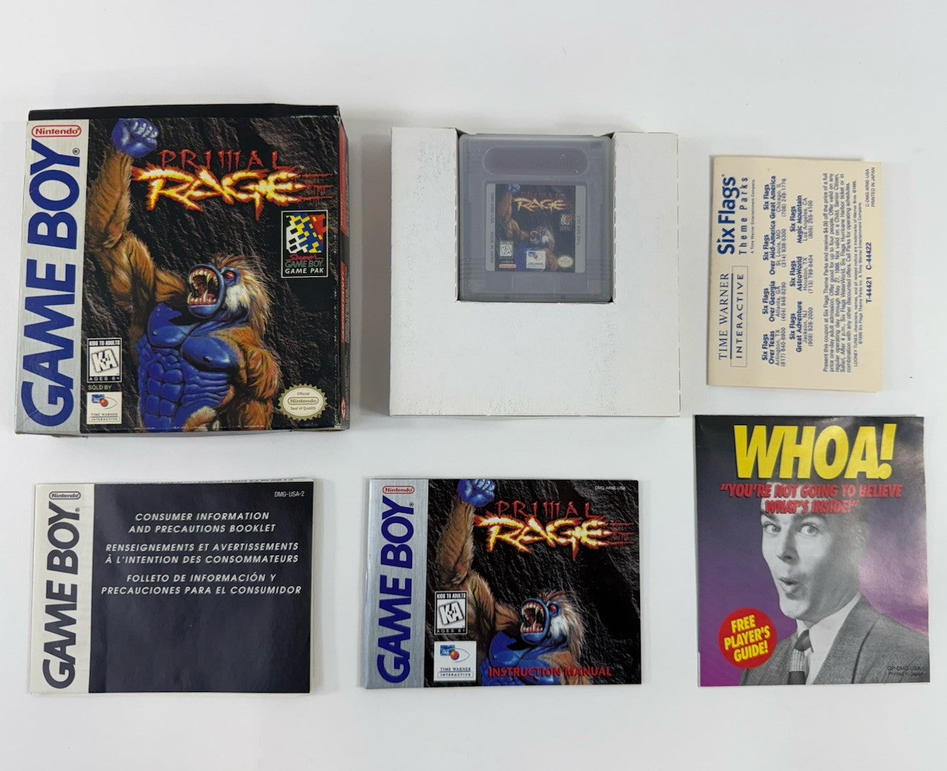 Primal Rage (Nintendo GameBoy, 1995) Game Box Manual Inserts - Tested & Working