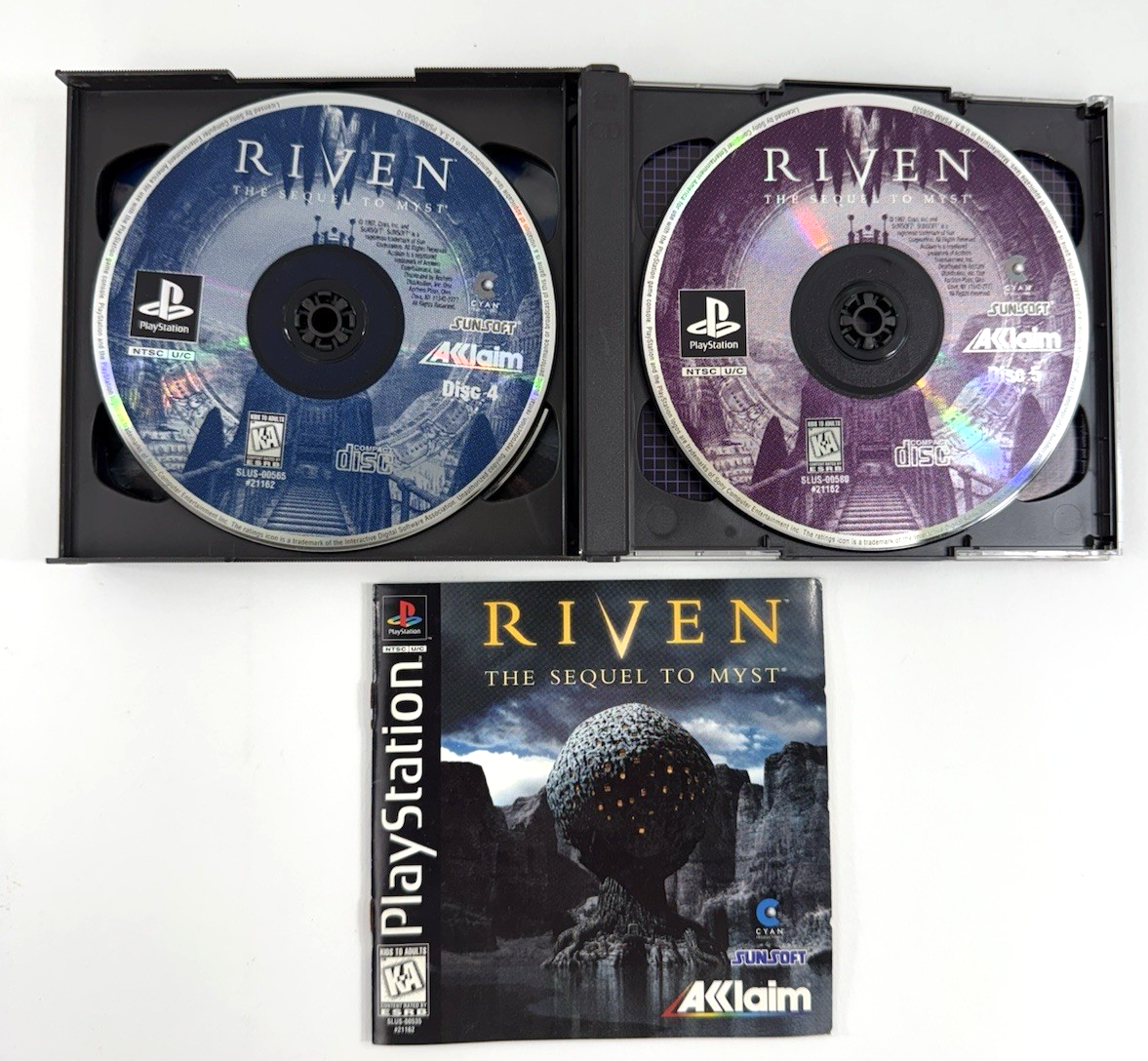 Riven: The Sequel to Myst (PlayStation, 1997) Discs, Case, Manual, Reg. - Tested