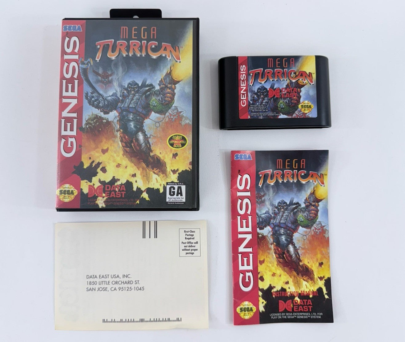 Mega Turrican (Sega Genesis, 1994) Game Case Manual Registration - Tested