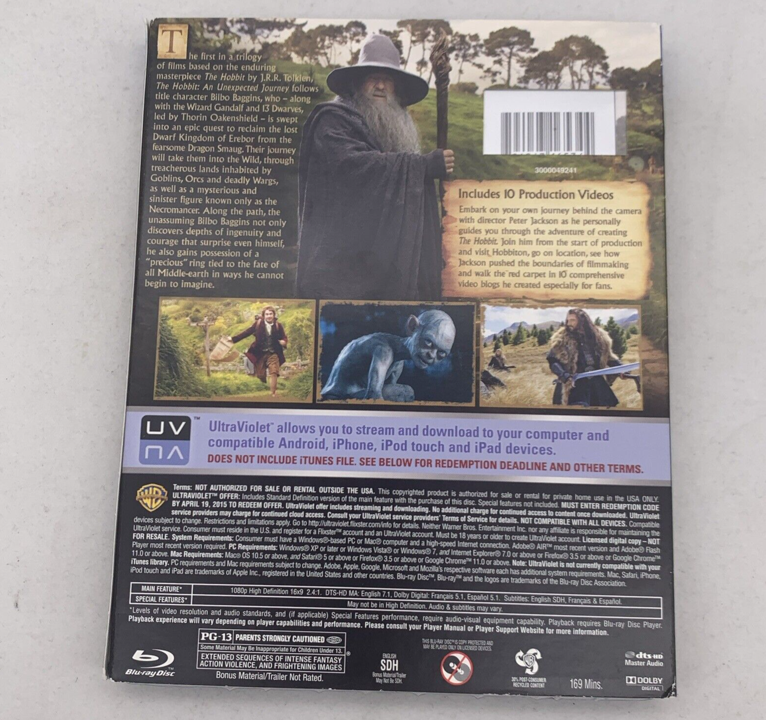 The Hobbit: An Unexpected Journey (Blu-ray Combo Pack, 2012) New With Slipcover