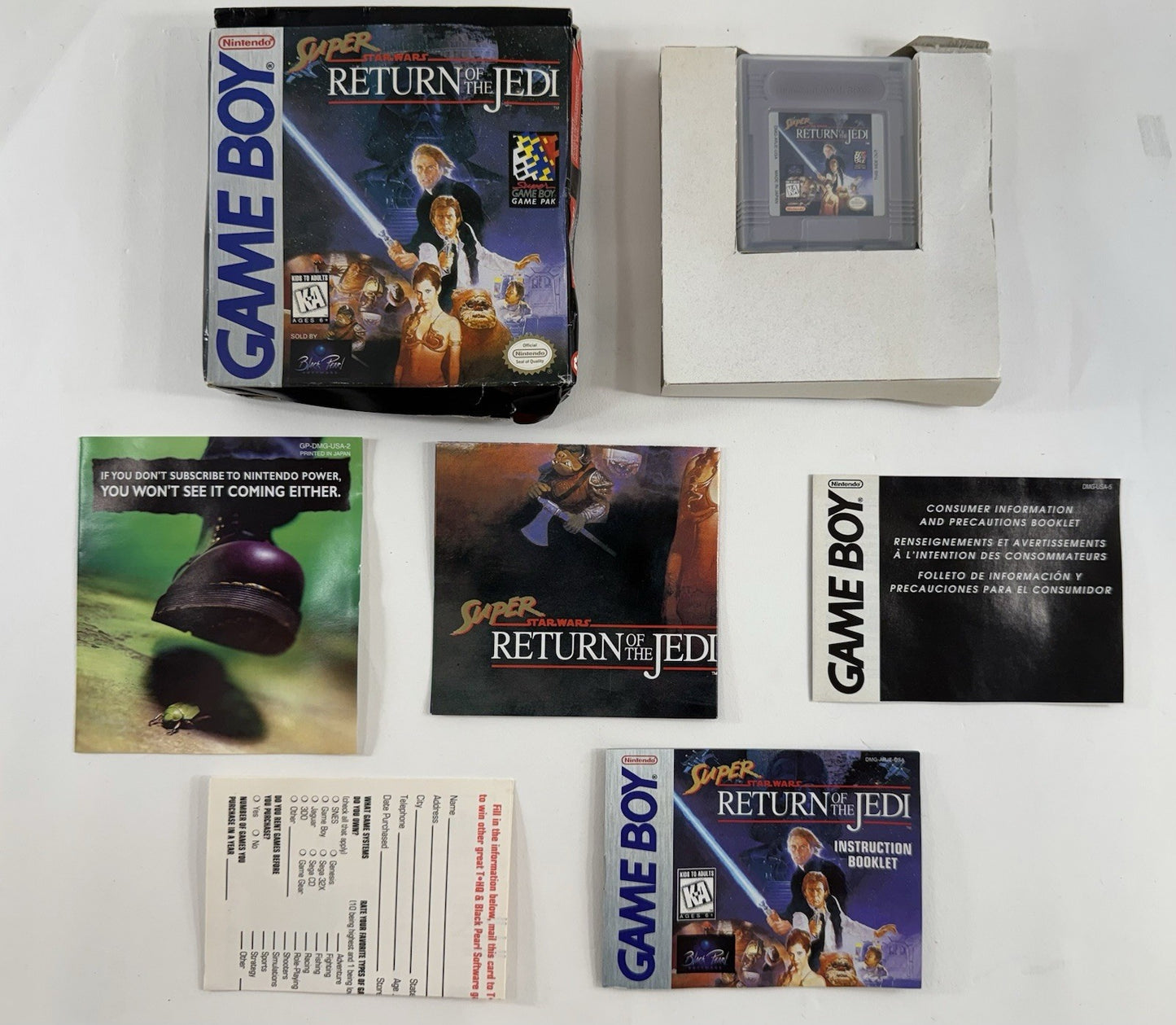 Super Star Wars: Return of the Jedi (GameBoy, 1995) Game Box Manual Inserts Reg