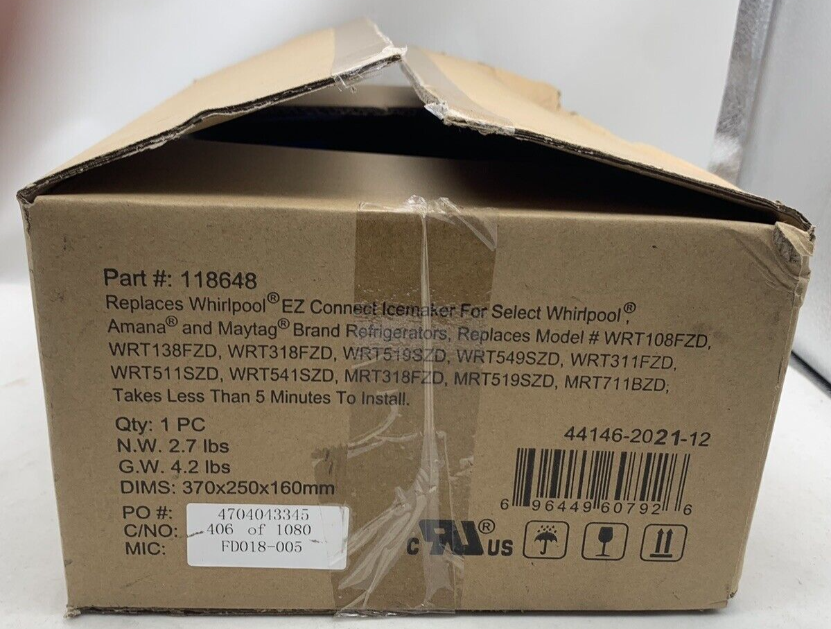 Replacement Ice Maker Kit Replaces Whirlpool EZ Connect Ice Maker Part#: 118648