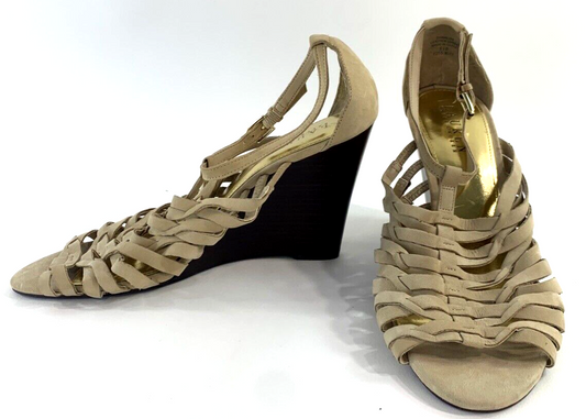 Ralph Lauren Damalise Beige Leather Wedge Sandals Size 9.5B