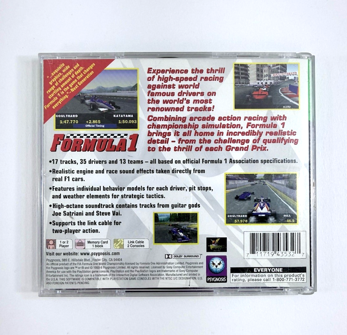 Formula 1 (Sony PlayStation 1, 1996) Game Case Manual Registration - Tested