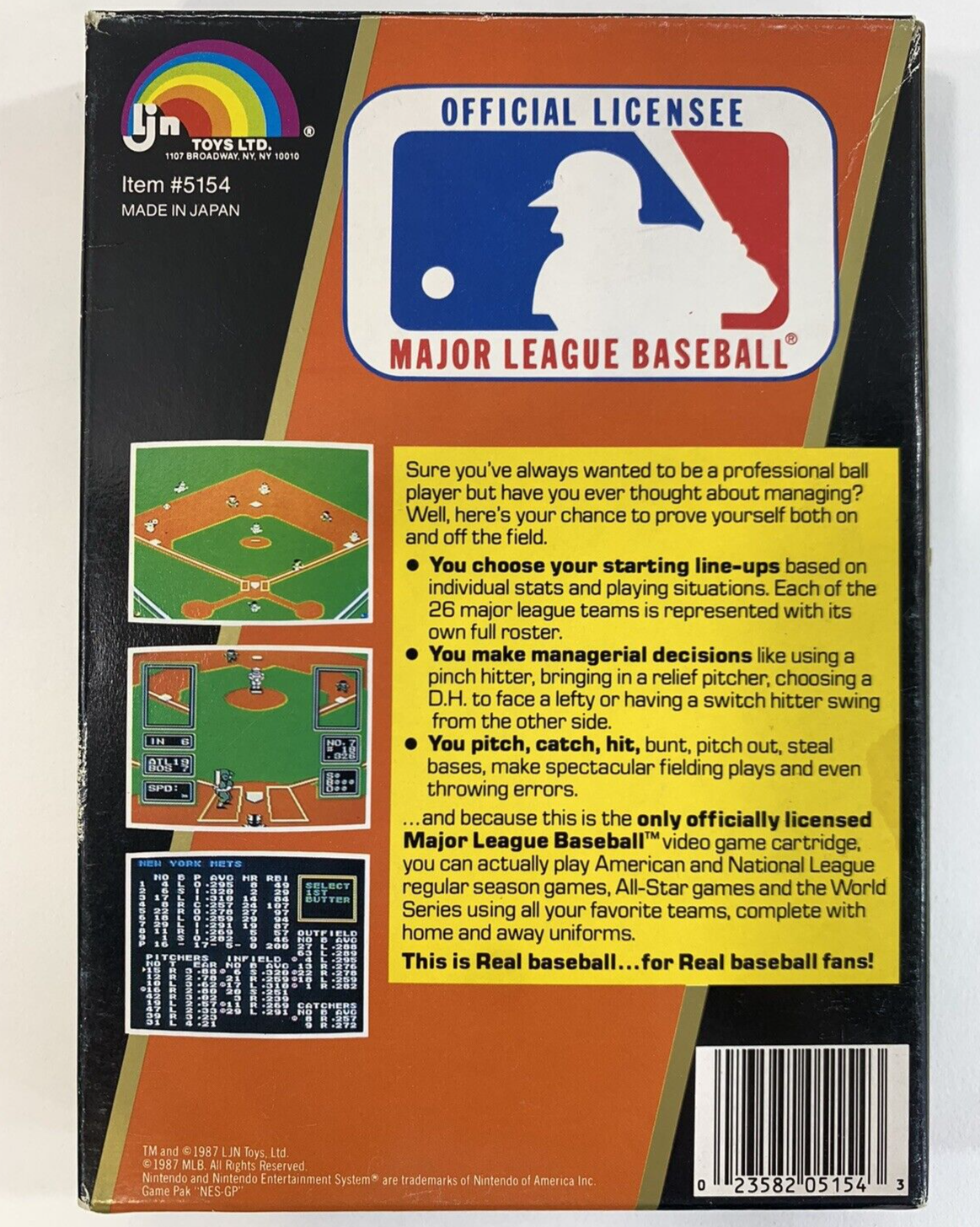 Major League Baseball (Nintendo NES, 1988) Game, Box, Insert, Sleeve - Tested