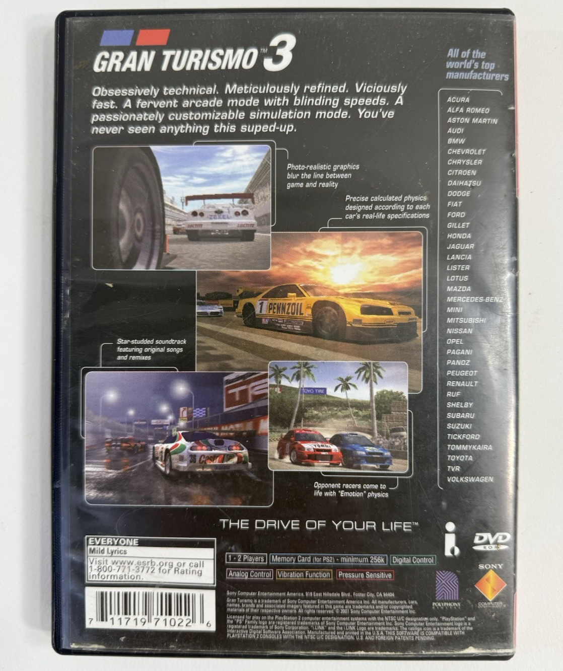 Gran Turismo 3 A-Spec (Sony PlayStation 2, 2001) Game Case Manual - Tested