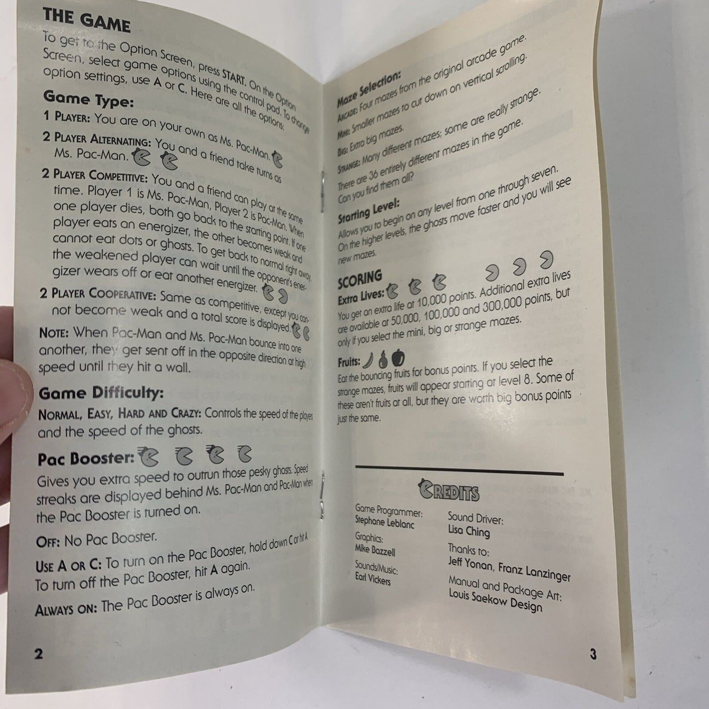 Ms. Pac-Man (Sega Genesis, 1991) Case Game Manual Inserts - Tested