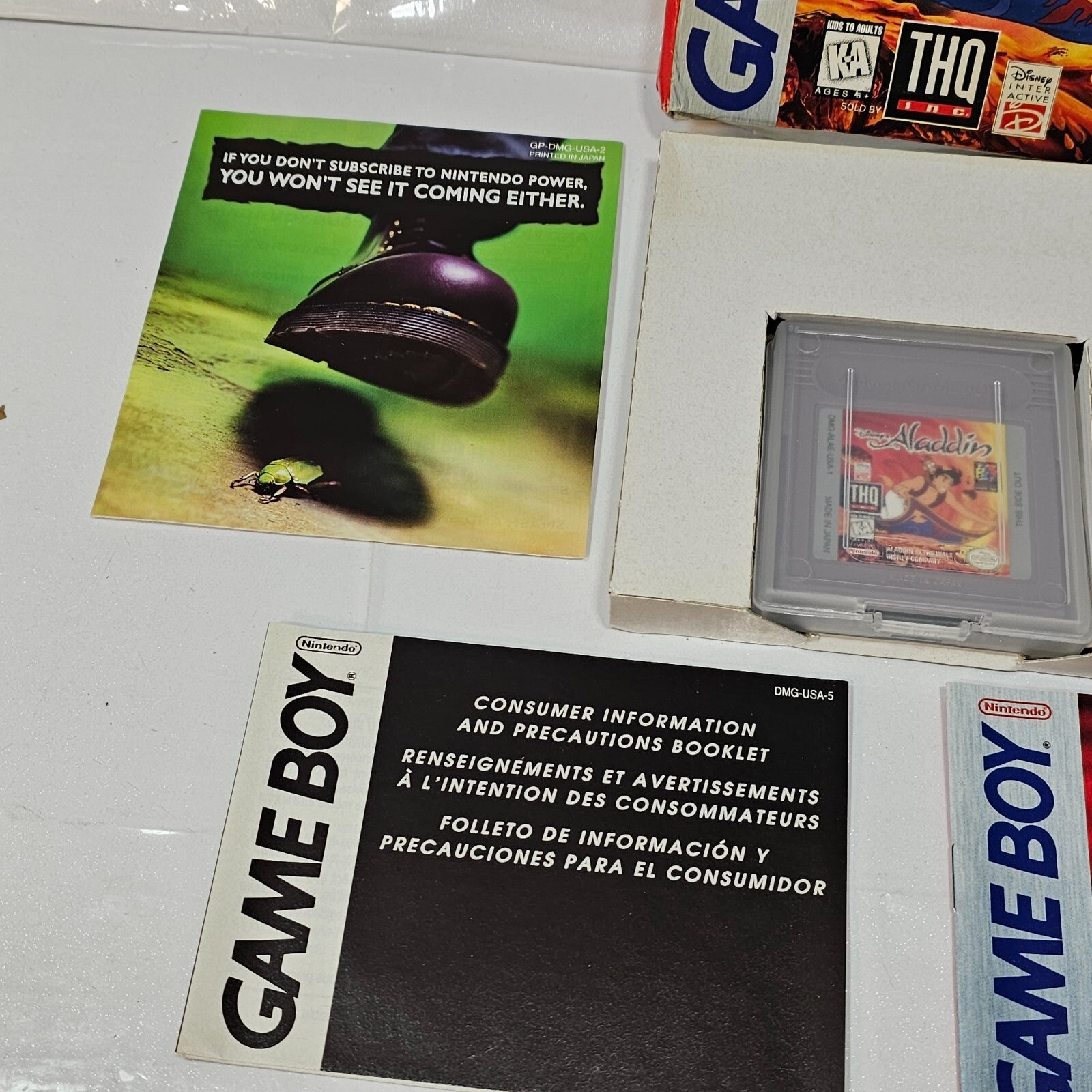 Disney's Aladdin (Nintendo GameBoy, 1994) Game Box Manual Inserts - Tested