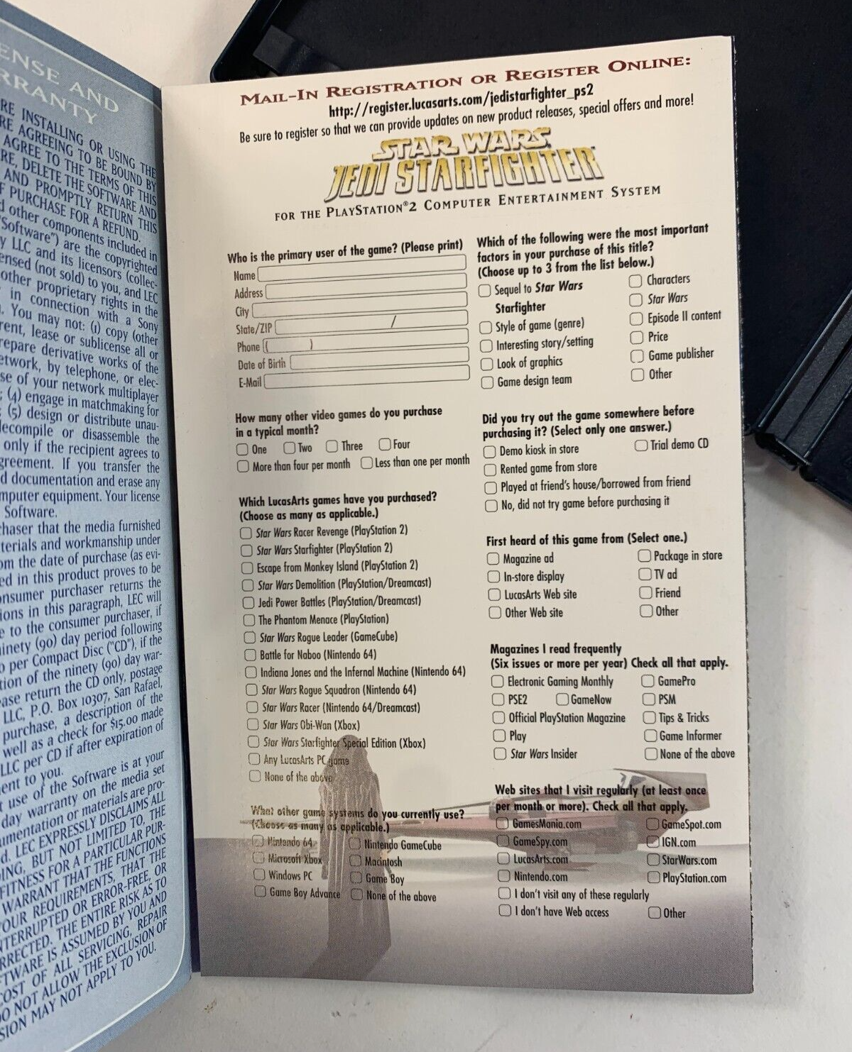 Star Wars: Jedi Starfighter (Sony PlayStation 2, 2002) Game Case Manual CIB