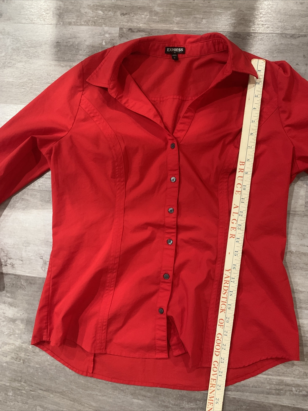 Express Women's Button Up Long-Sleeve Essential Large Red Business Casual Top