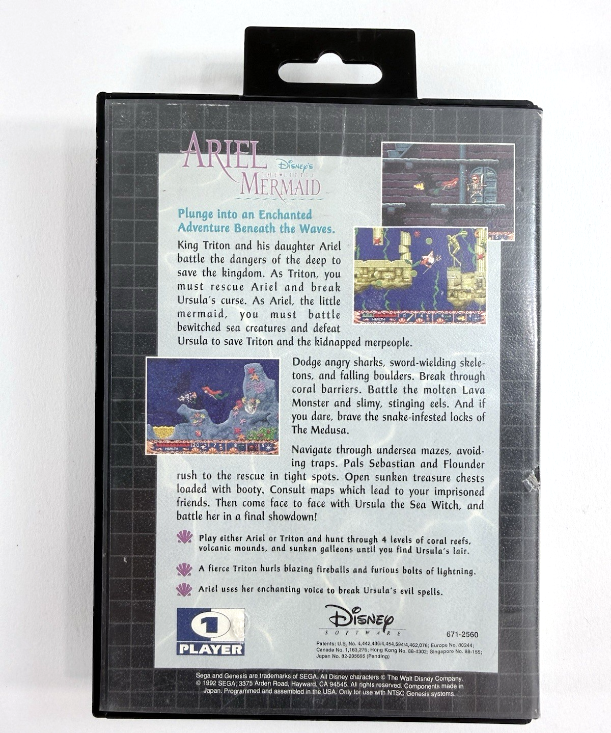 Disney's Ariel The Little Mermaid (Sega Genesis, 1992) Game And Case - Tested