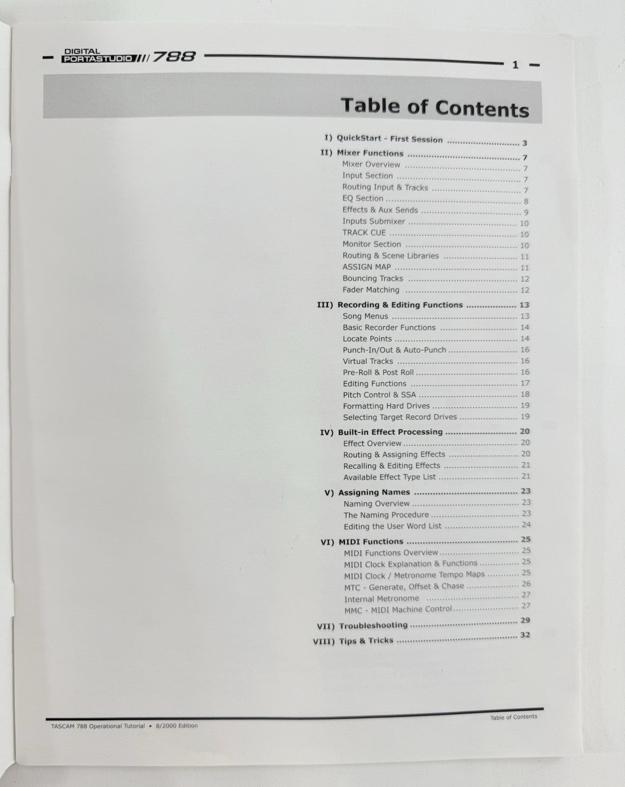 Tascam Digital Portastudio 788 Owner's Operational Tutorial (Paperback, 2000)