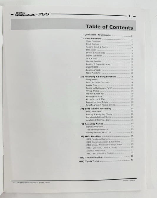 Tascam Digital Portastudio 788 Owner's Operational Tutorial (Paperback, 2000)