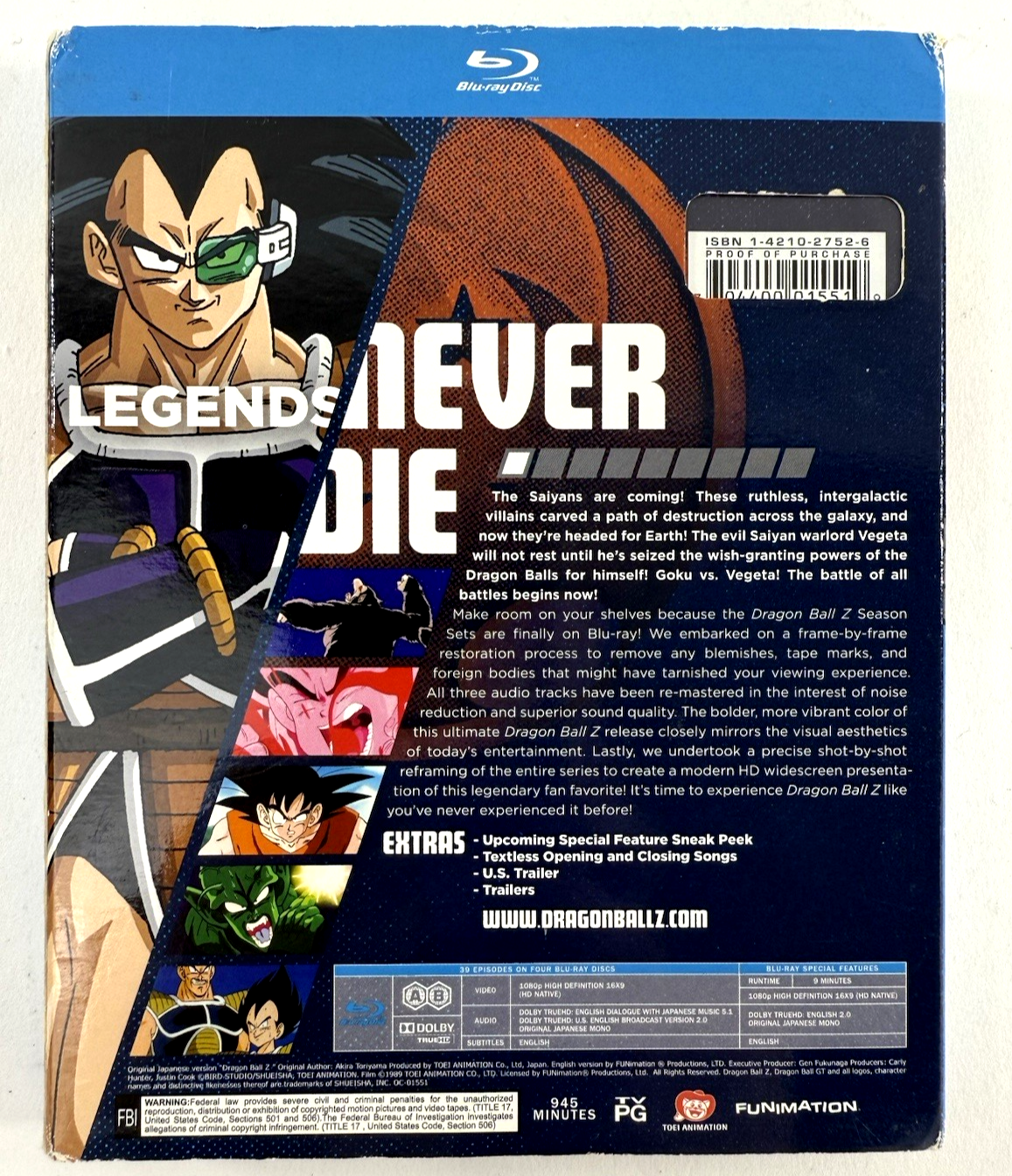 Dragon Ball Z: Season 1 - Blu-ray with Slipcover - Tested and Working