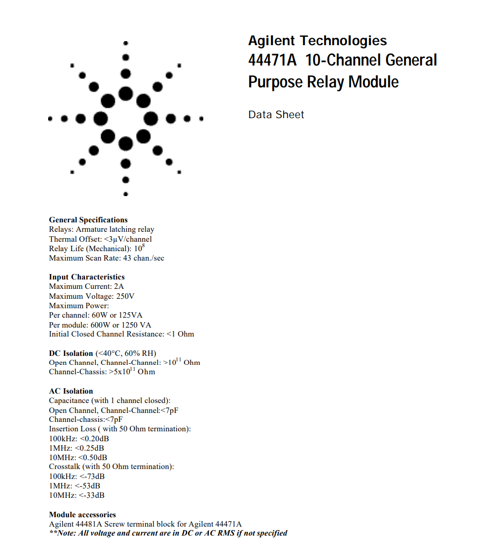 HP Agilent 44471A General Purpose Relay Module - Tested and Working