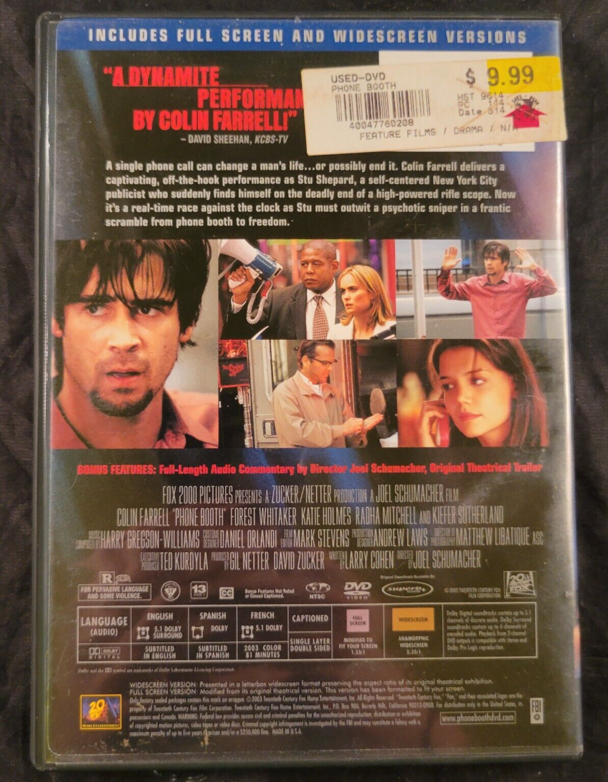 Phone Booth (DVD, 2002) Tested and Working