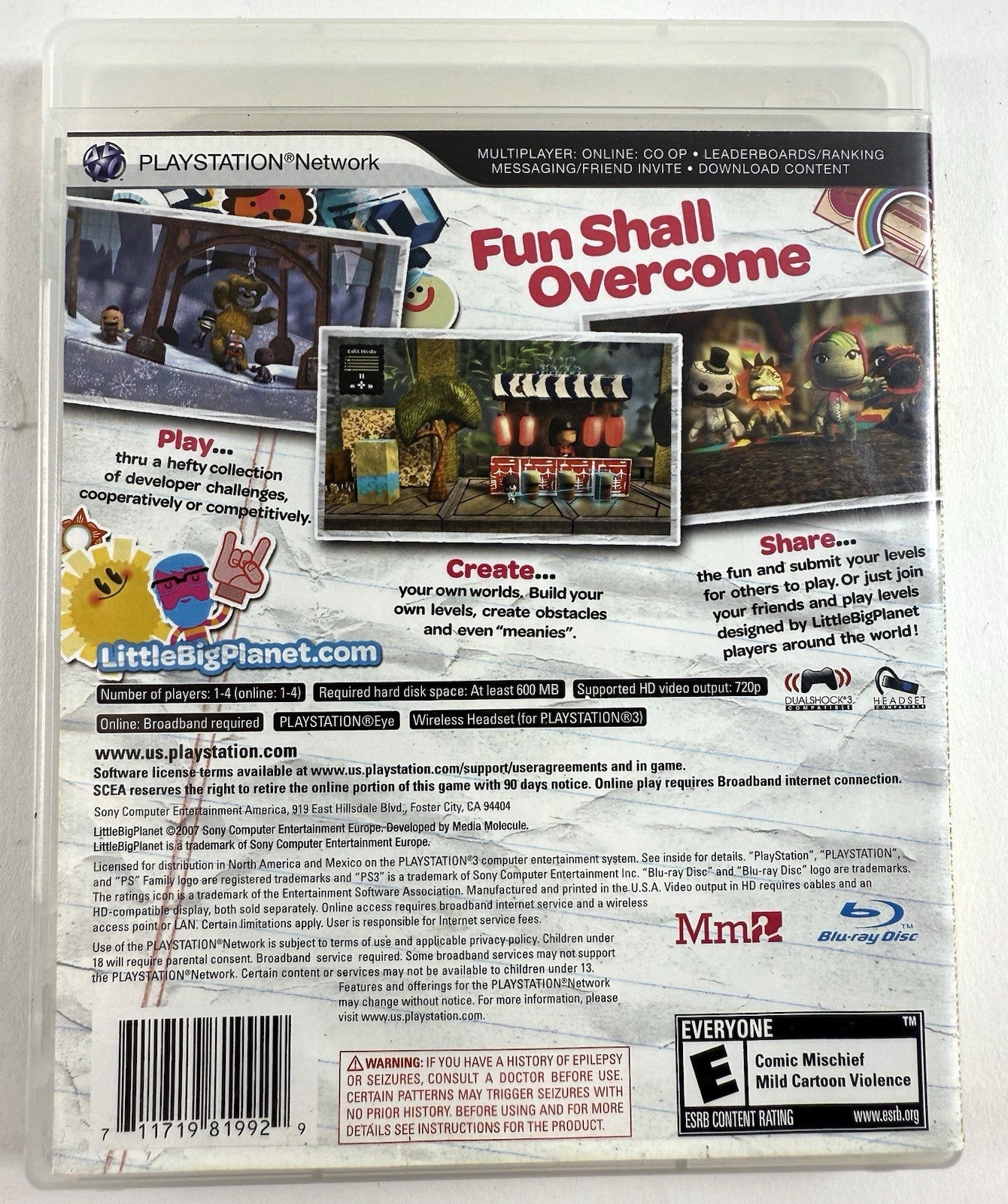 LittleBigPlanet (Sony PlayStation 3, 2008) Game Case Manual Registration Insert