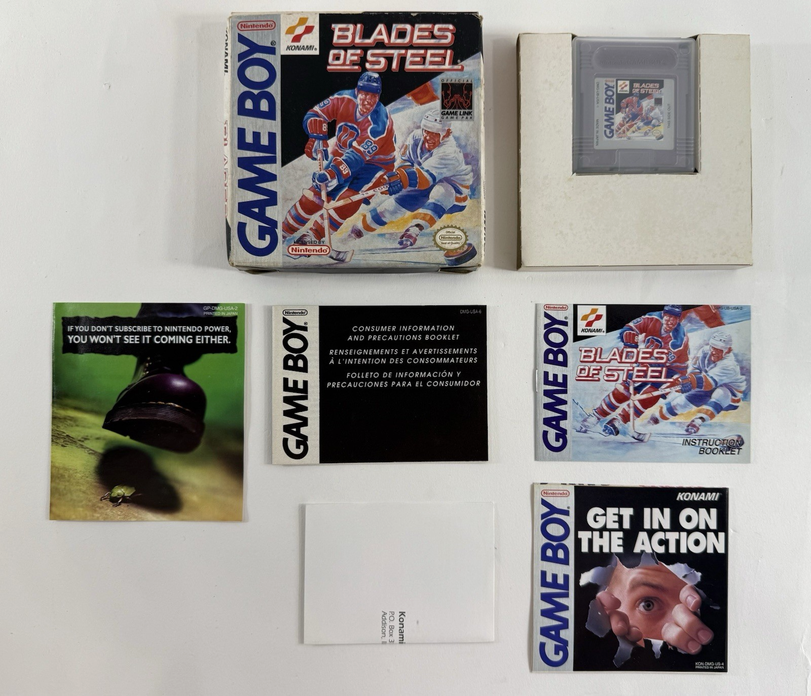 Blades of Steel (Nintendo GameBoy, 1991) Game Box Manual Inserts Registration