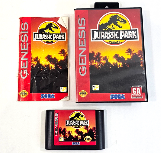 Jurassic Park (Sega Genesis, 1993) Game Manual and Case with Hangtab - Tested