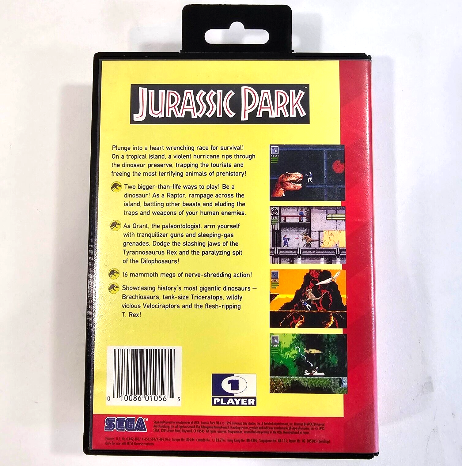 Jurassic Park (Sega Genesis, 1993) Game and Case with Hangtab - Tested