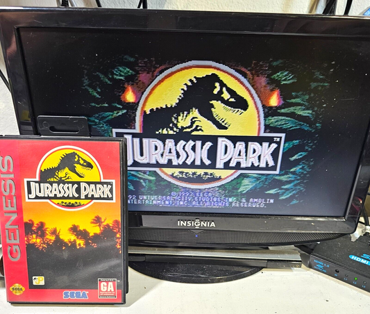 Jurassic Park (Sega Genesis, 1993) Game Manual and Case with Hangtab - Tested