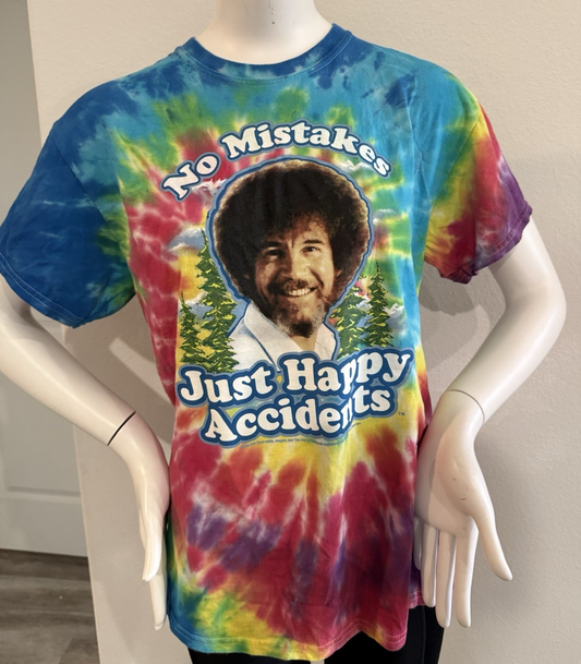 Bob Ross No Mistakes Just Happy Accidents Tie-Dye Adult Medium T-Shirt