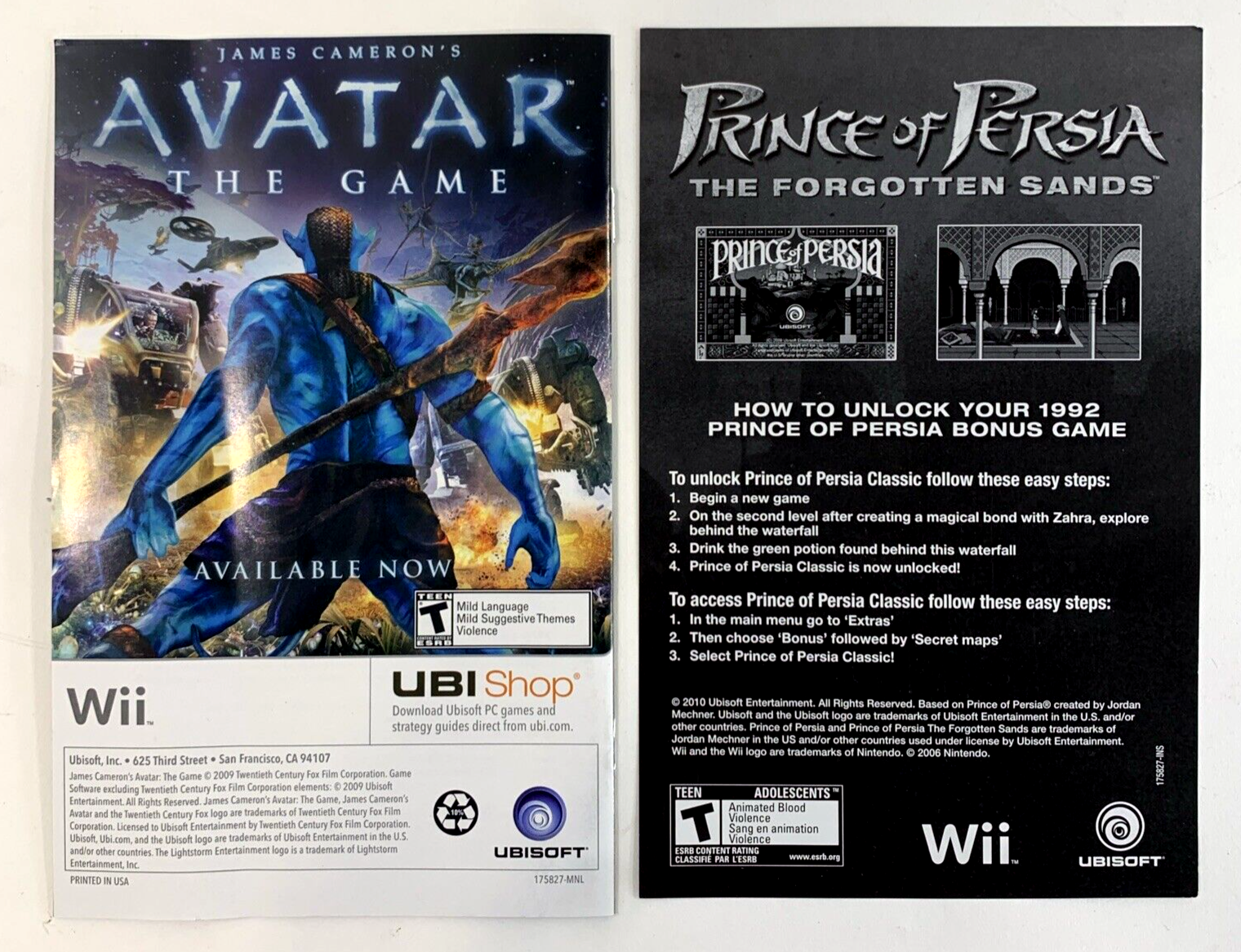 Prince of Persia: Forgotten Sands (Nintendo Wii, 2010) Game Case Manual Insert