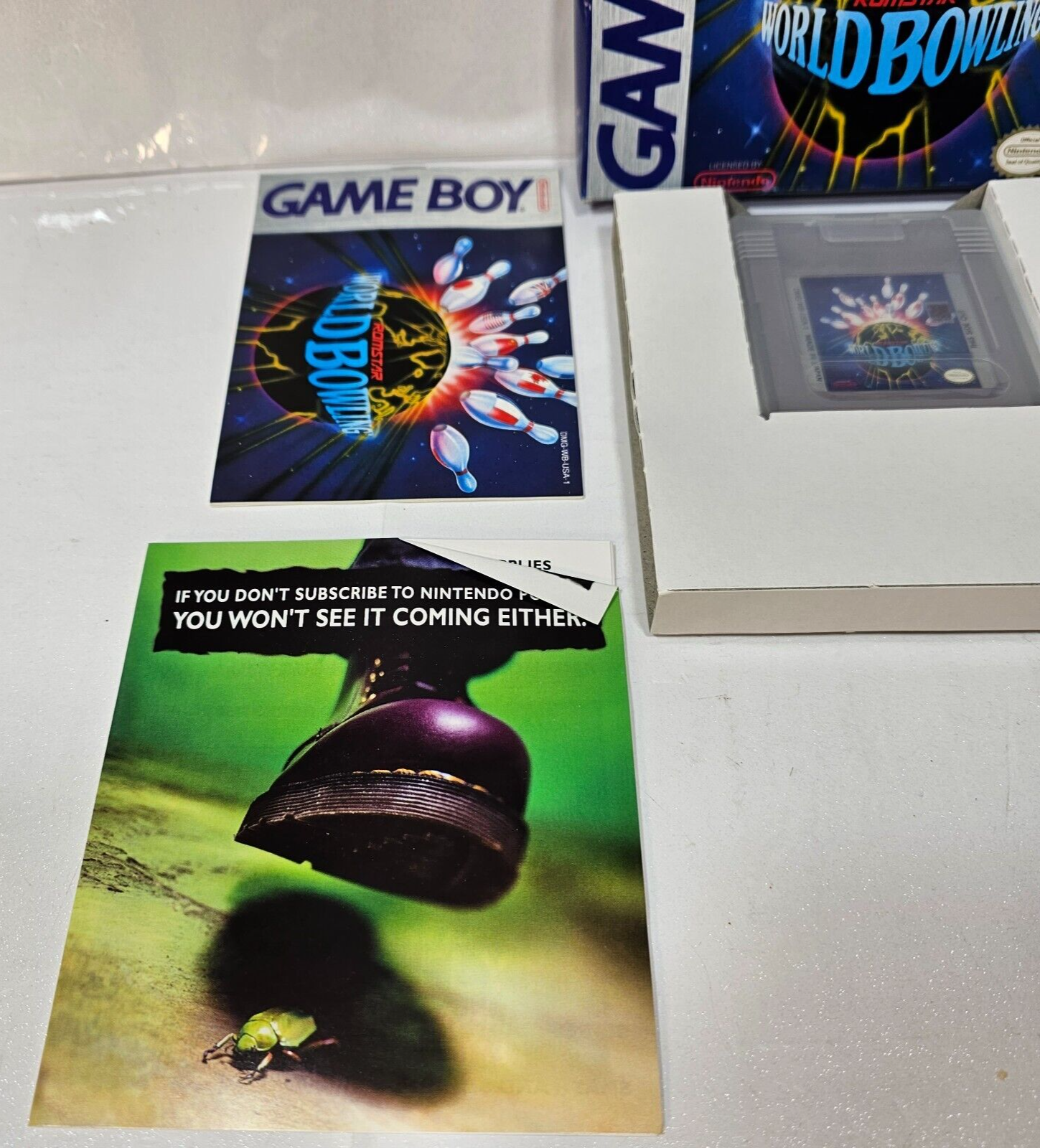 World Bowling (Nintendo Game Boy, 1990) Game Box Manual Poster Inserts - Tested
