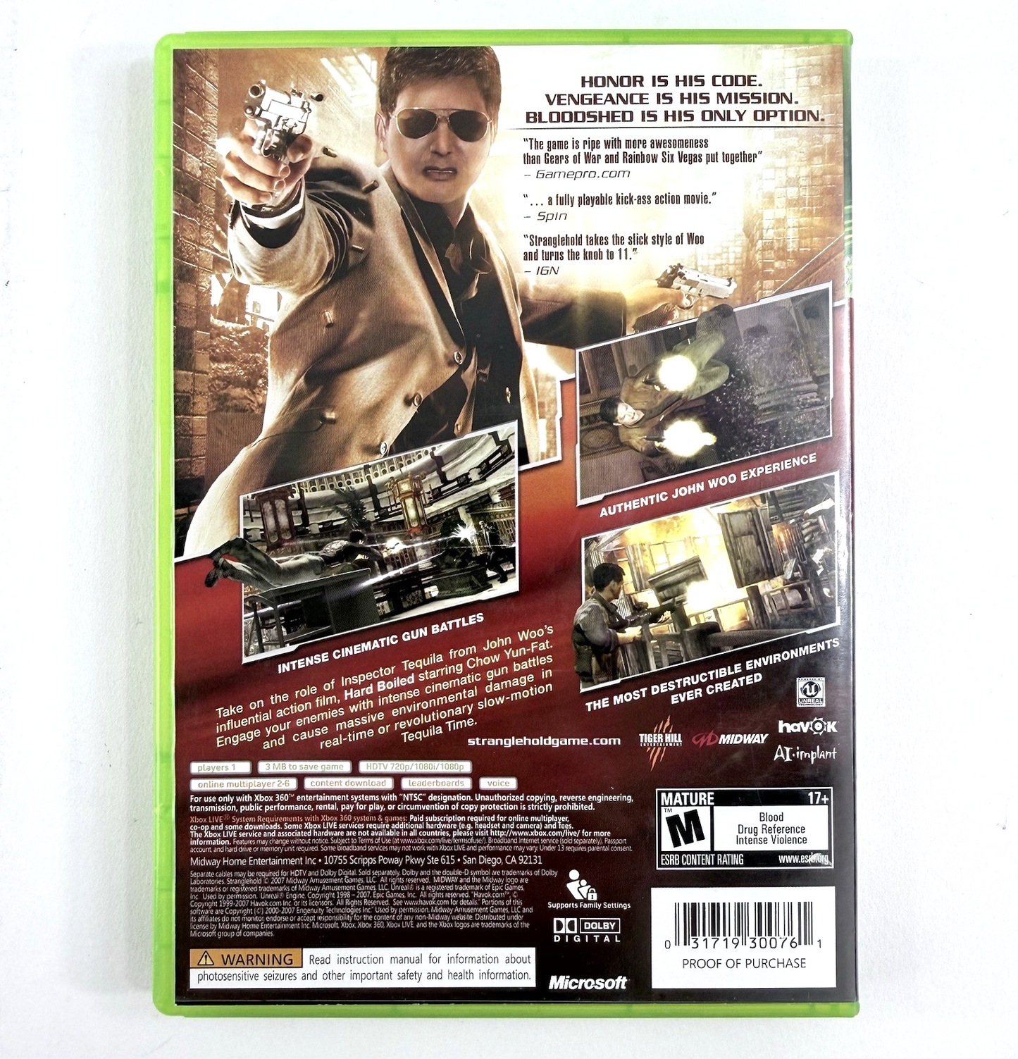 Stranglehold (Microsoft Xbox 360, 2007) Game Case Manual Art Book Registration
