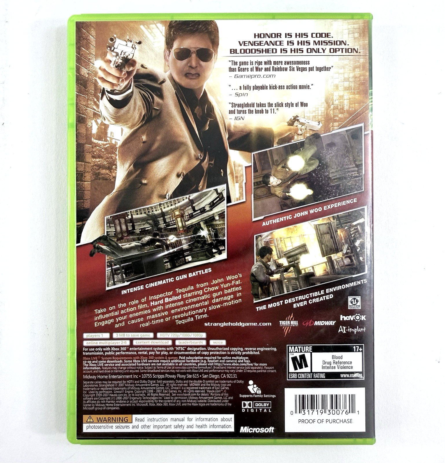 Stranglehold (Microsoft Xbox 360, 2007) Game Case Manual Art Book Registration