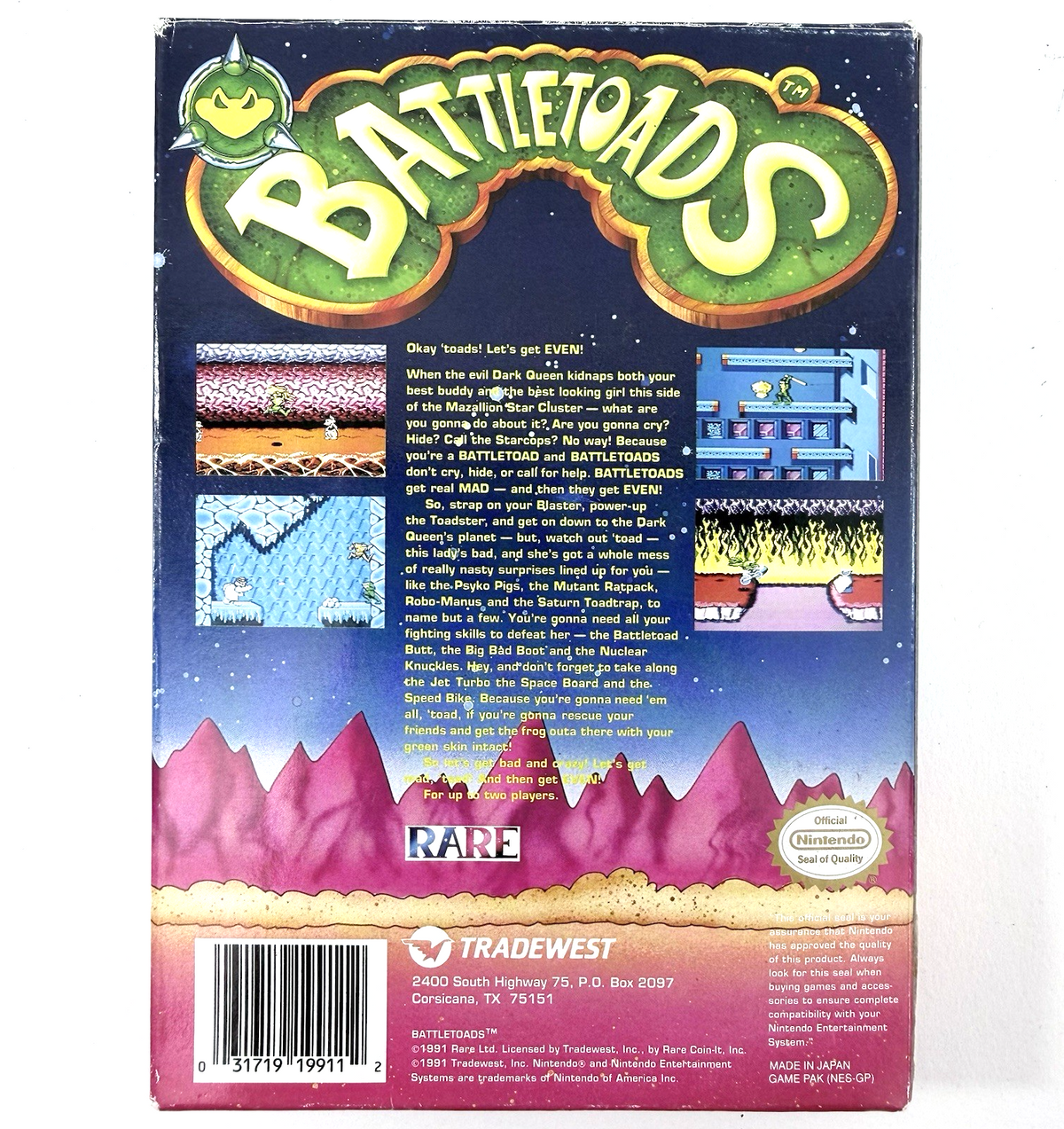 Battletoads (Nintendo NES, 1991) Game Box Manual Poster Foam Sleeve - Tested