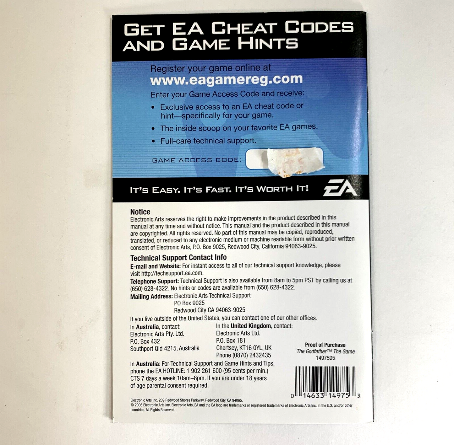 Godfather: The Game (Microsoft Xbox, 2006) Game Case Manual - Tested