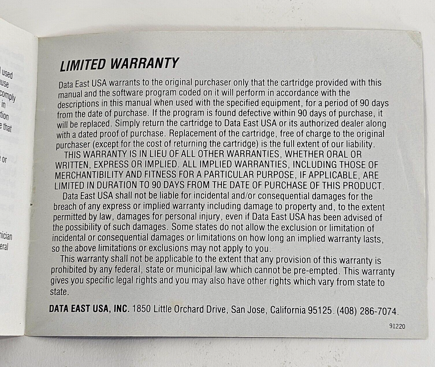 Robocop (Nintendo Entertainment System, 1988) Replacement Instruction Manual