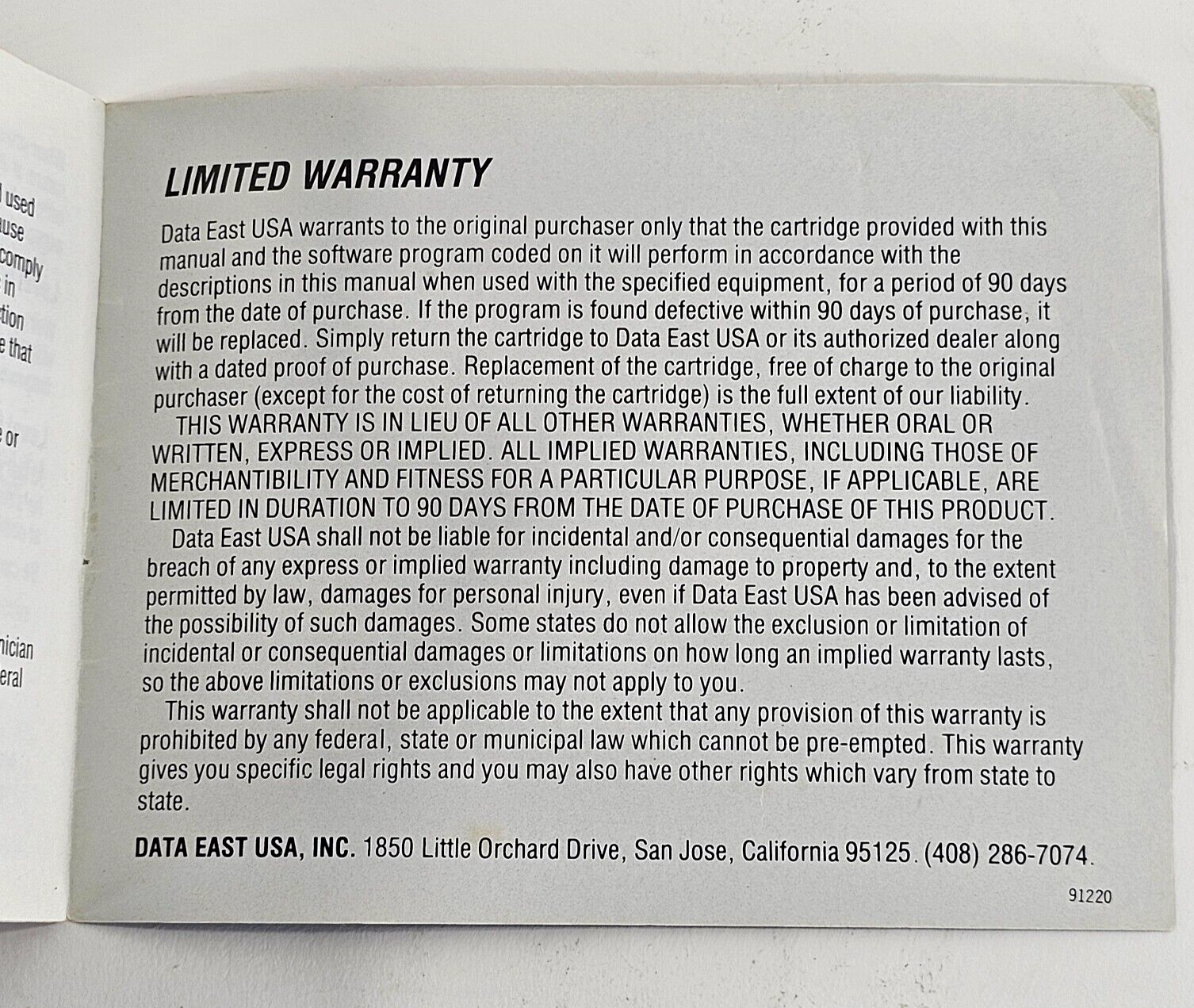 Robocop (Nintendo Entertainment System, 1988) Replacement Instruction Manual