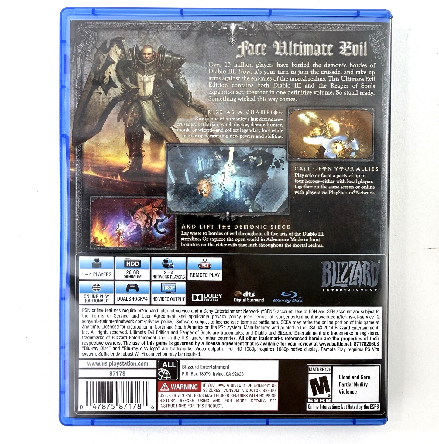 Diablo III: Ultimate Evil Edition (PlayStation 4, 2014) Tested and Working