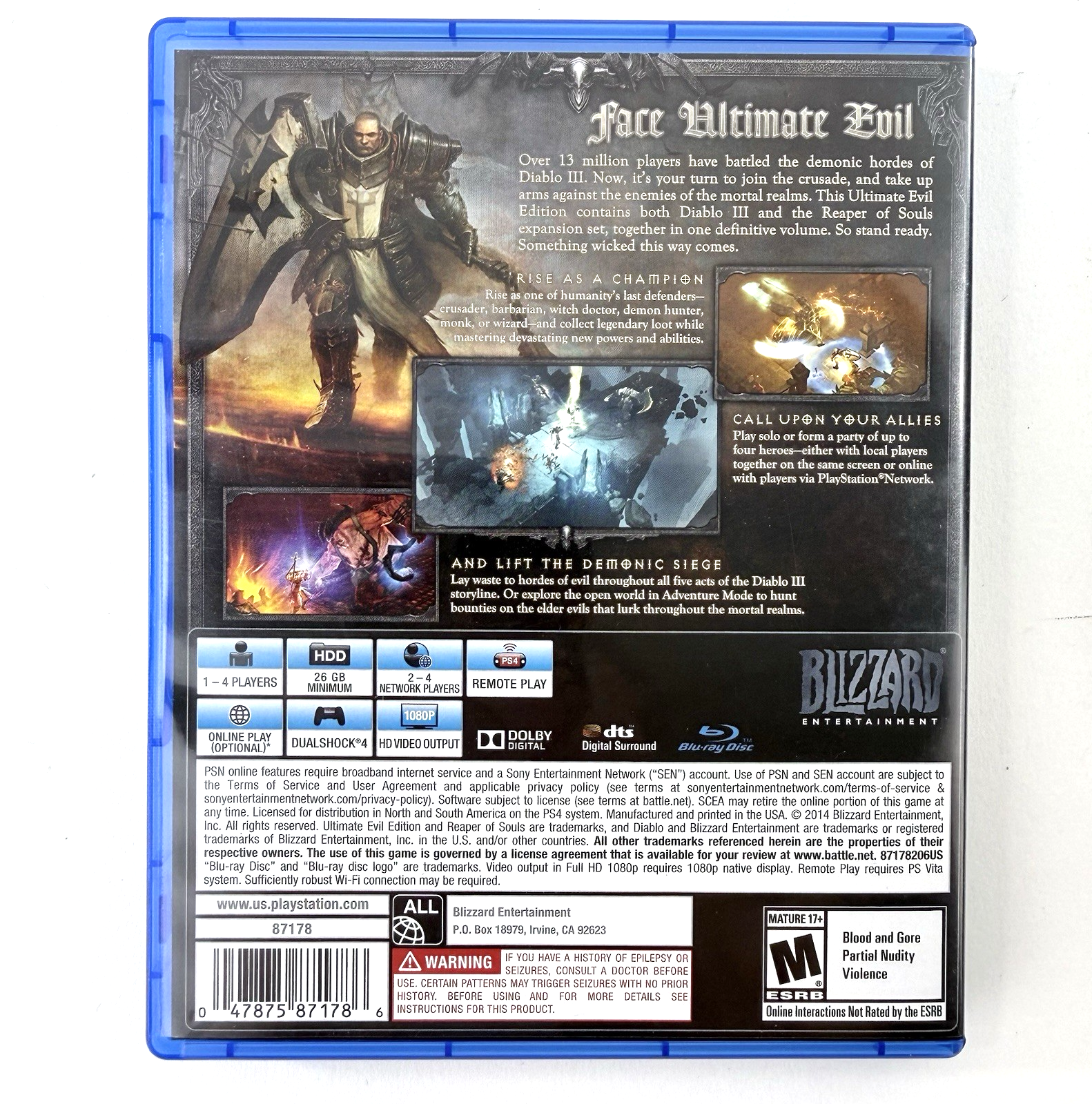 Diablo III: Ultimate Evil Edition (PlayStation 4, 2014) Tested and Working