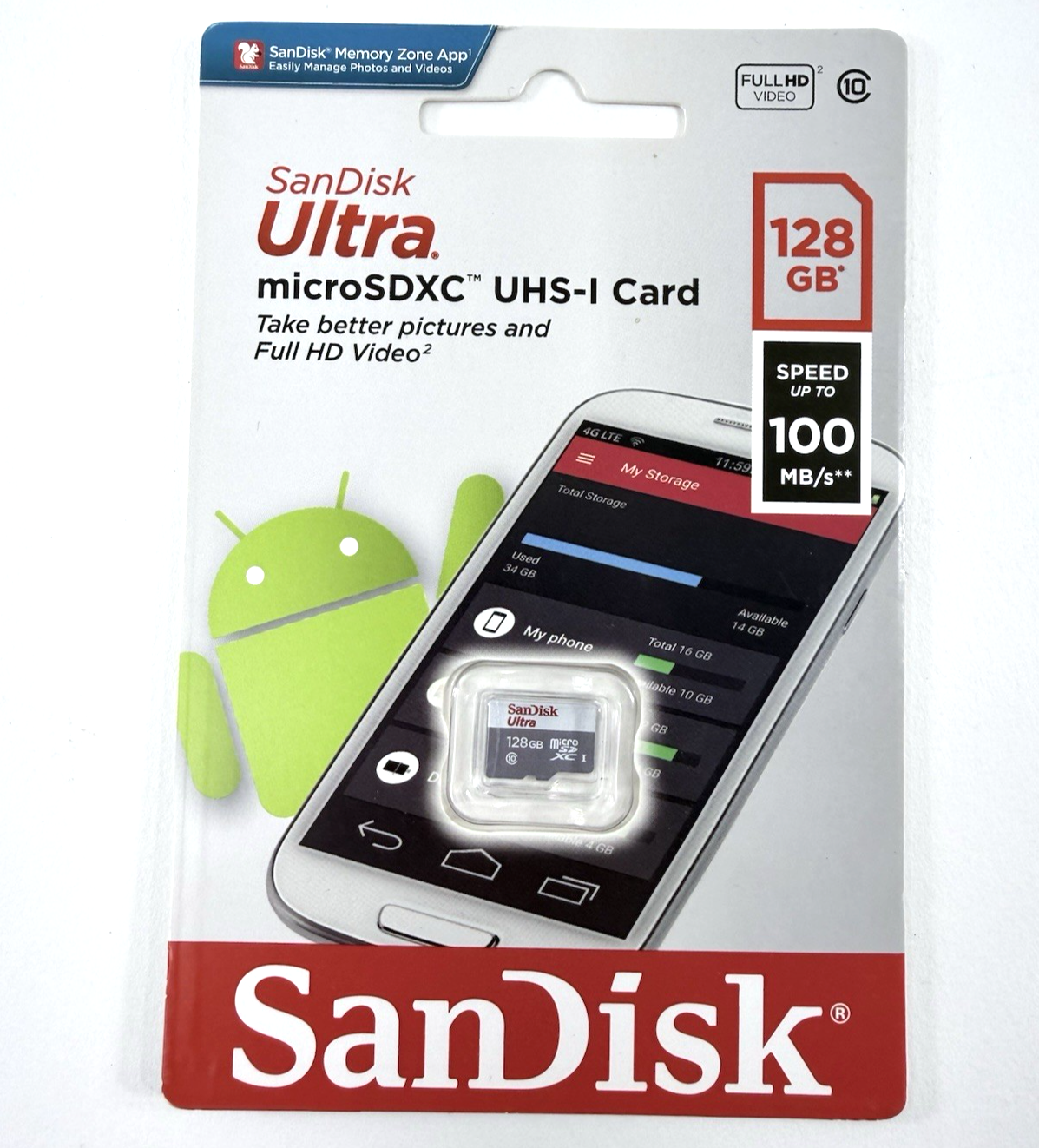 SanDisk Ultra 128GB Class 10 microSDXC UHS-I Memory Card - New, Factory Sealed