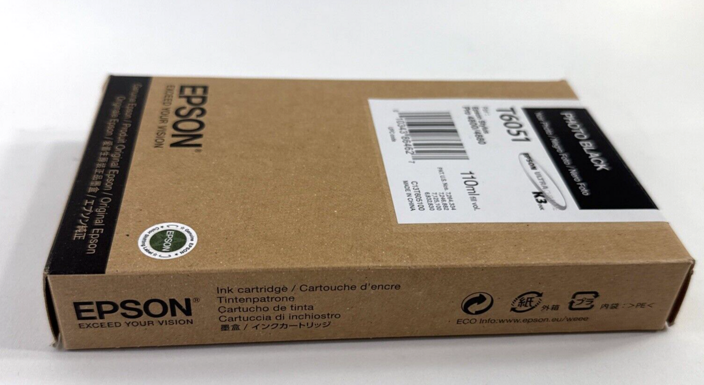 Epson T6051 Photo Black 110ml K3 Ultrachrome Ink - Expiration Date 2019 - New