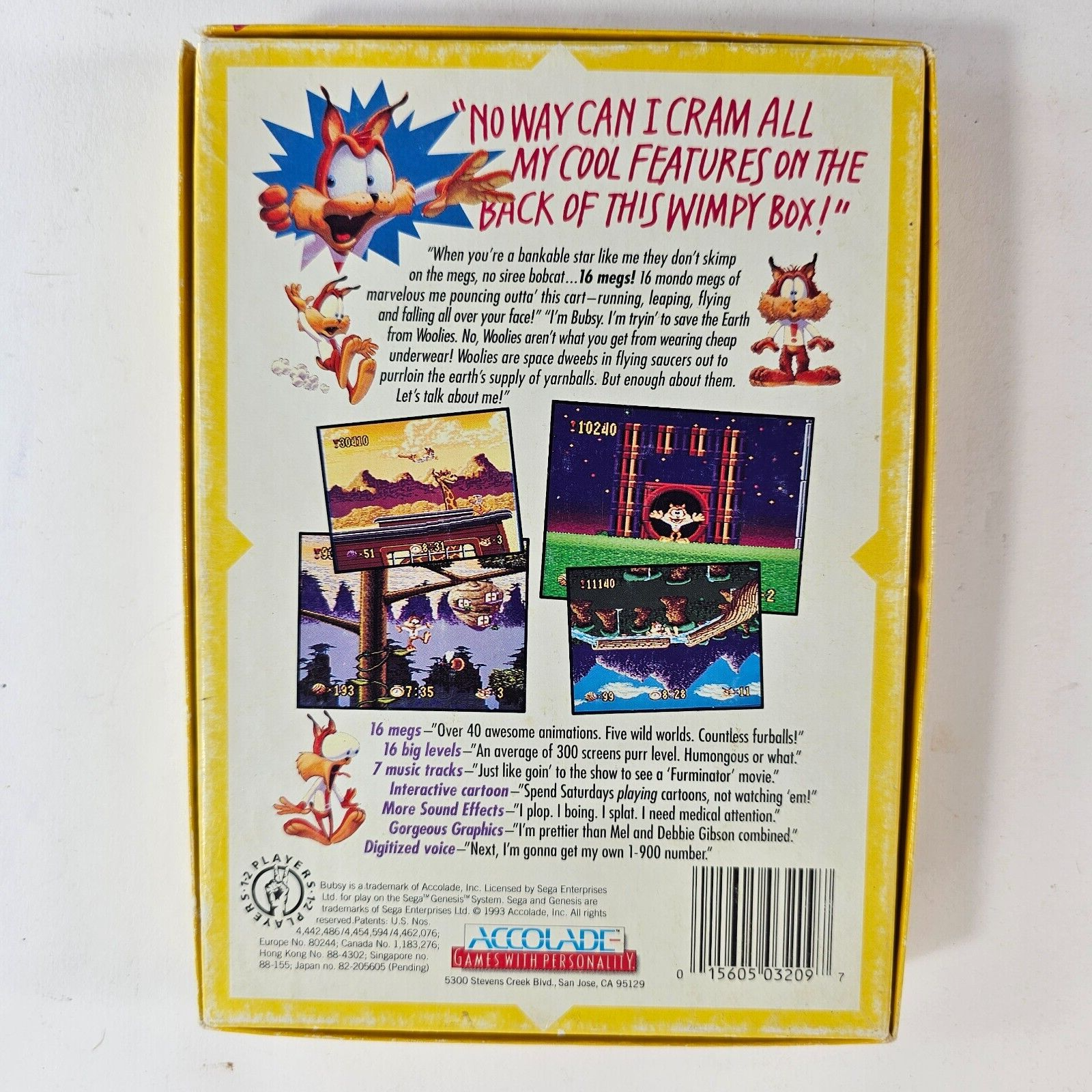 Bubsy (Sega Genesis, 1994) Game Box Manual Cards - Tested and Working