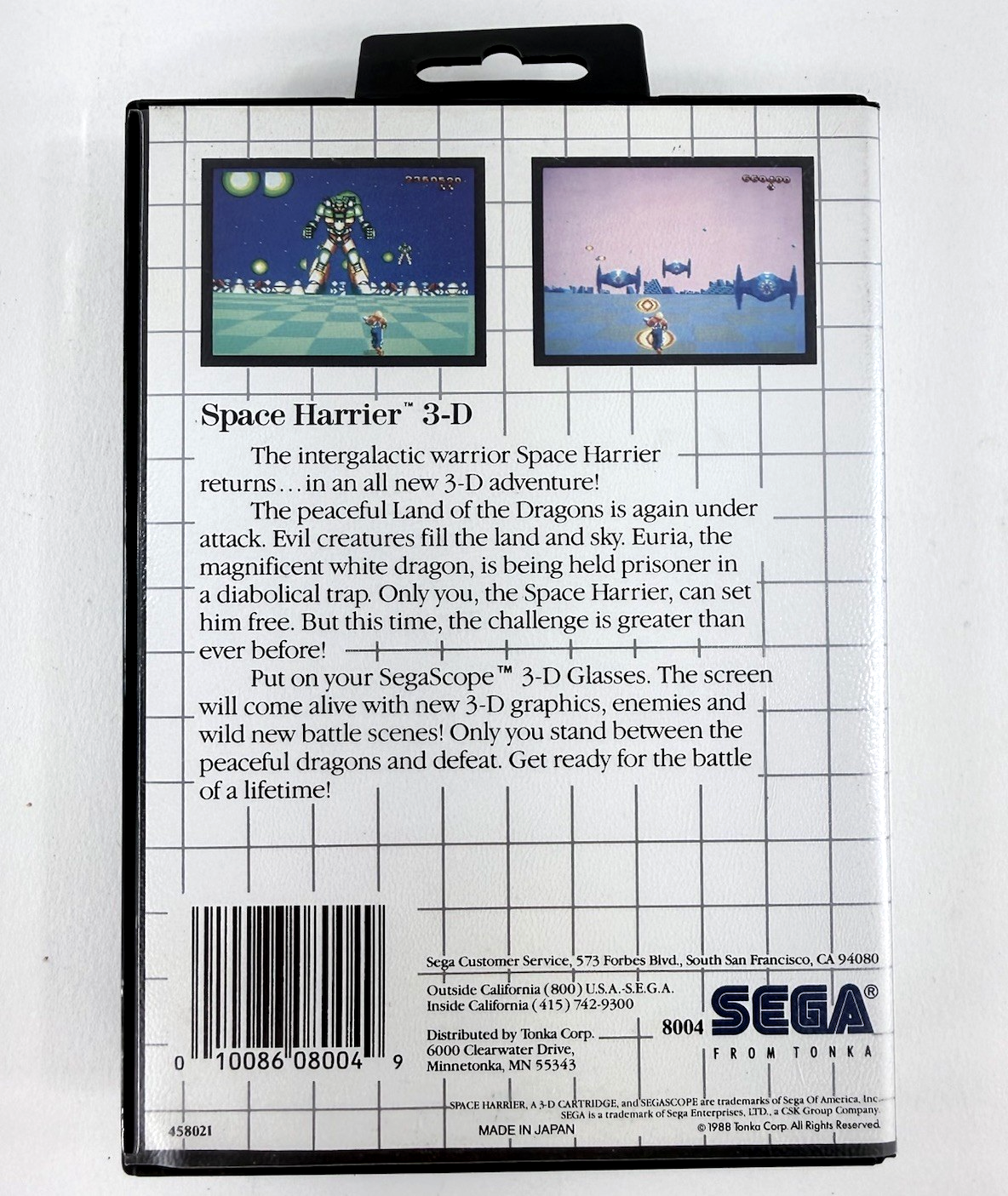 Space Harrier 3-D (Sega Master System, 1988) Game and Case - Tested and Working