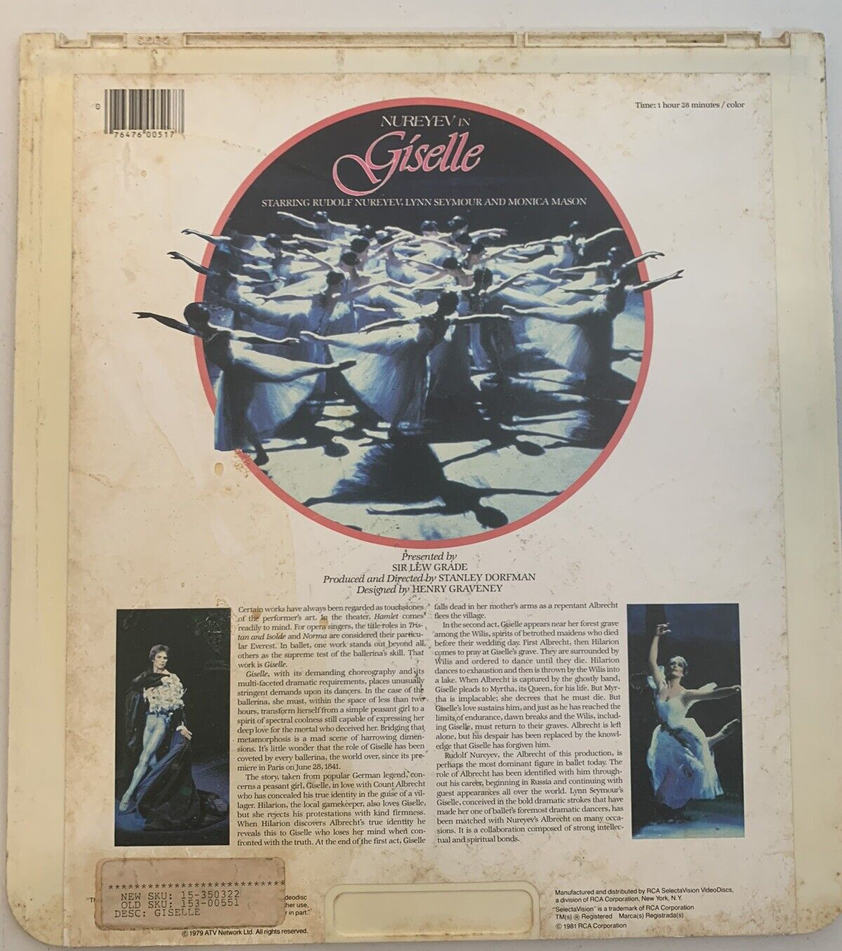 CED VideoDisc Nureyev in Giselle (1979) RCA SelectaVision Tested Working