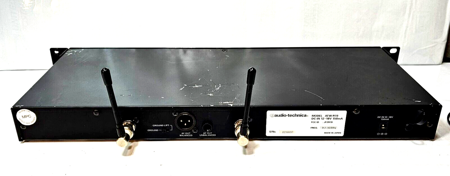 Audio Technica ATW-R19 UHF Diversity Receiver with Rackmount and Antenna -
