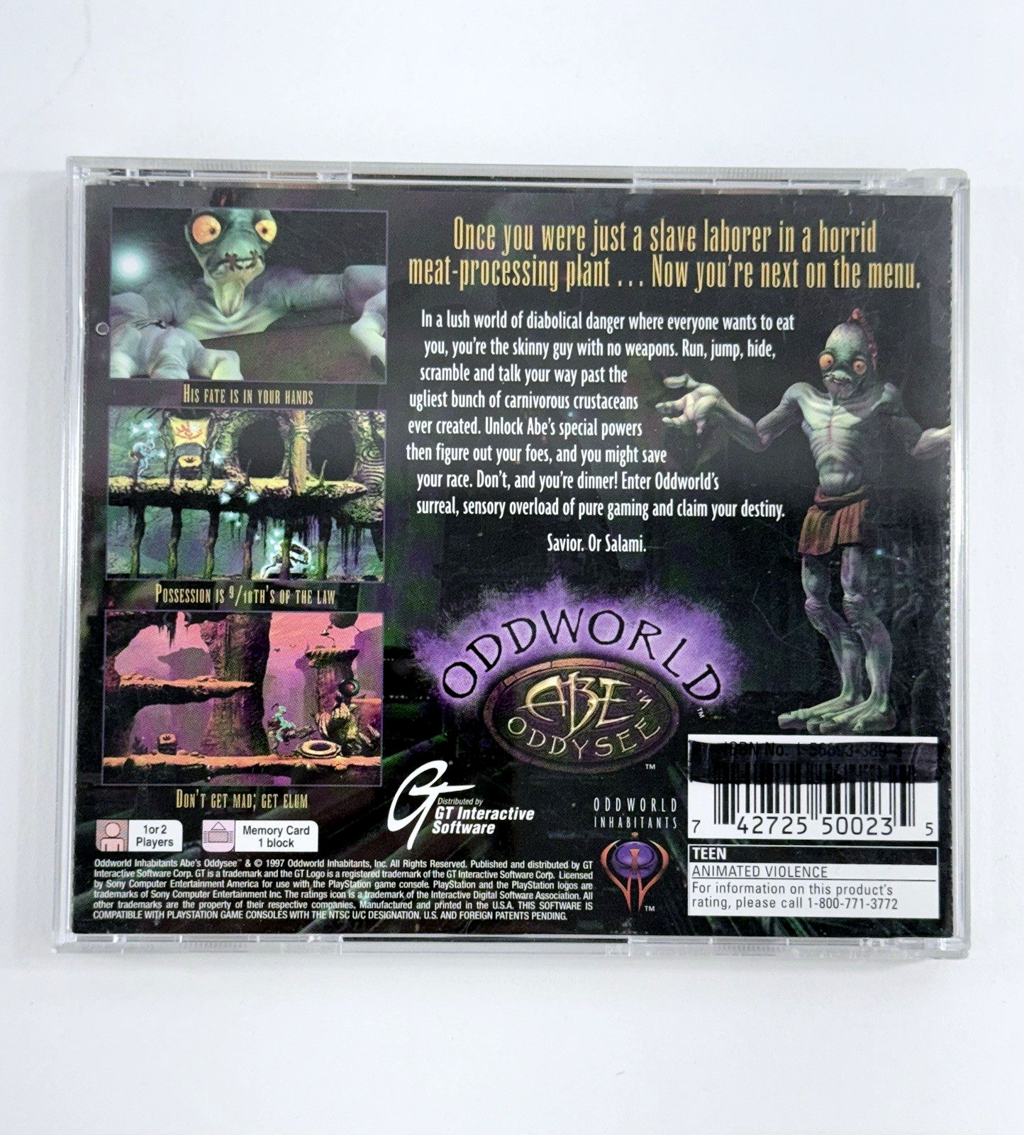 Oddworld: Abe's Oddysee (PlayStation, 1997) Game Case Manual Reg. Card - Tested