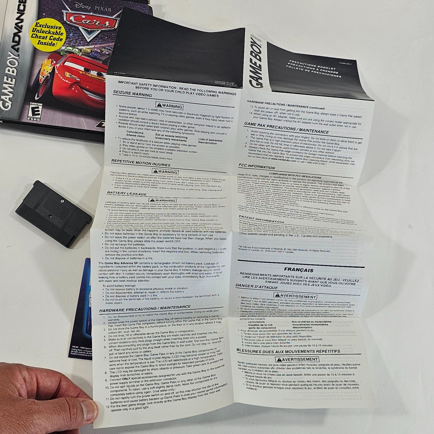 Cars (Nintendo Game Boy Advance, 2006) Game Box Manual Insert - Tested